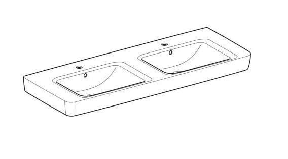 Geberit Renova Plan Doppel-Waschtisch mit 2 Hahnlöchern, mit Überlauf, 130x48cm, weiß 501710001_1