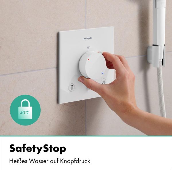 hansgrohe Ecostat Comfort E Thermostat 2 Funktionen mit Sicherungskombination, weiß matt