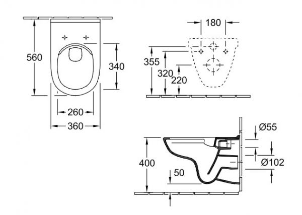 Villeroy&Boch O.Novo Wand-WC, WC-Sitz, Vorwandelement u. Betätigungsplatte, Combi-Pack, weiß5660D301_1