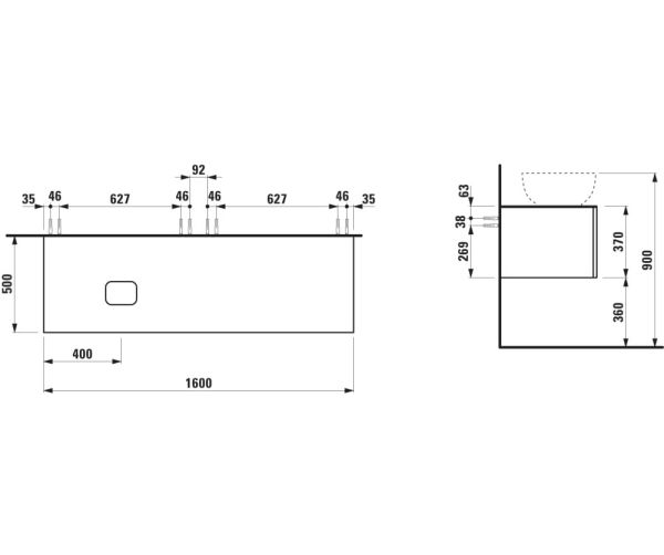Laufen IL BAGNO ALESSI One Schubladenelement 1600, Ausschnitt links, zu WT H81897 5/6/7/8