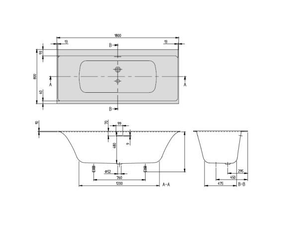 Villeroy&Boch Subway 3.0 Rechteck-Badewanne 180x80cm UBQ180SBW2TDV-01