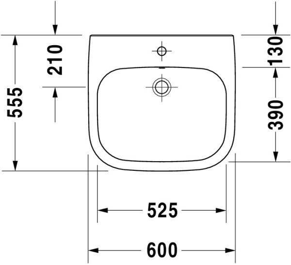 Duravit D-Code Waschtisch rechteckig 60x55,5cm, mit Hahnloch, mit Überlauf, weiß 2312600000