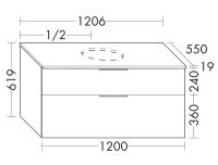 Vorschau: Burgbad Eqio Waschtischunterschrank für Aufsatzwaschtisch 120x55cm, mit Konsolenplatte, 2 Auszüge