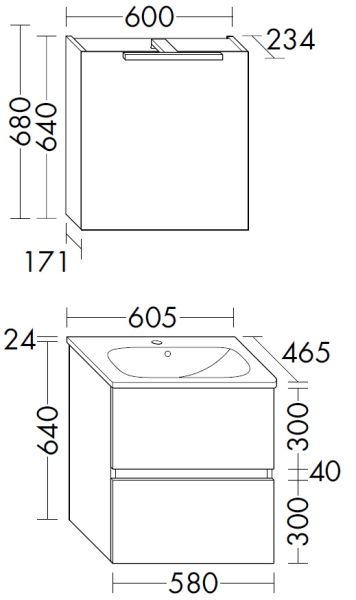 Burgbad Rocio Badmöbelset 60cm mit Keramik-Waschtisch, Spiegelschrank & Unterschrank SGYQ060