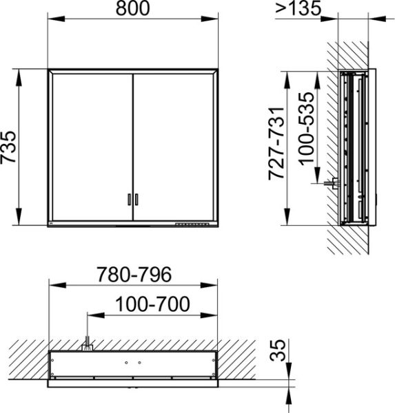 Keuco Royal Lumos Spiegelschrank für Wandeinbau, 2 lange Türen, 80x73,5cm 14312172301