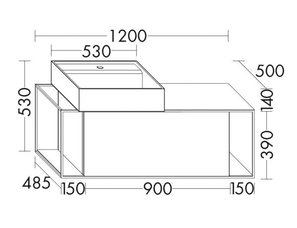 Burgbad Junit Aufsatzwaschtisch 120cm mit Unterschrank und LED-Beleuchtung