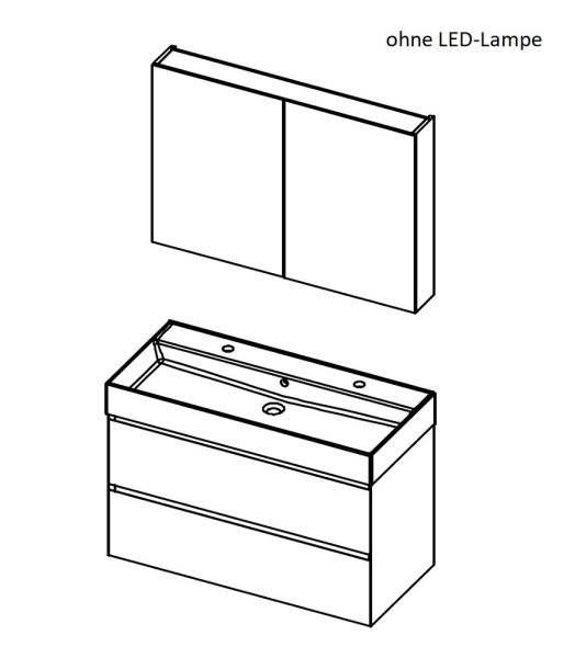 RIHO Spring Rise Waschtisch mit Unterschrank 120x46cm und Spiegelschrank, 2 Hahnlöcher, 2 Schubladen