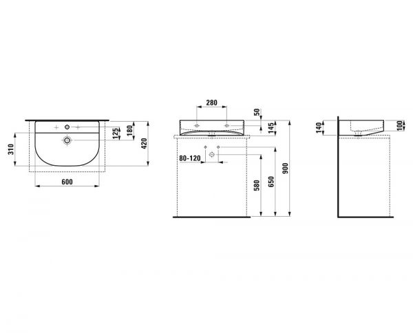 Laufen Sonar Aufsatzwaschtisch 60x42cm, geschliffen