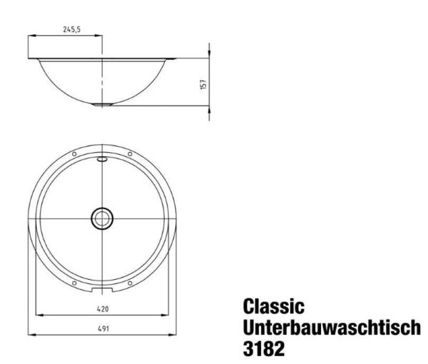 Kaldewei Classic Unterbauwaschtisch Ø 42cm, mit Perl-Effekt, Modell 3182