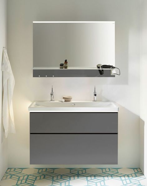 Burgbad Eqio Waschtisch 103cm mit Unterschrank & LED-Beleuchtung, grau glanz, Griffleiste schwarz matt SEZB103F2010C0001G0252