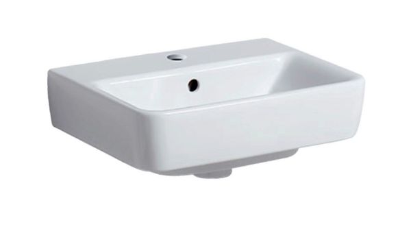 Geberit Renova Plan Aufsatz-Handwaschbecken mit Hahnloch, mit Überlauf, 45x34cm, weiß 501718001