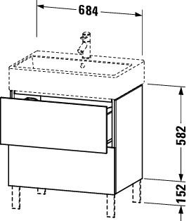 Duravit L-Cube Waschtischunterschrank bodenstehend 68x46cm mit 2 Schubladen für Vero Air 235070, techn. Zeichnung