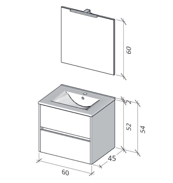 RIHO Porto Wave Waschtisch mit Unterschrank 60cm & LED-Spiegel F014032DP