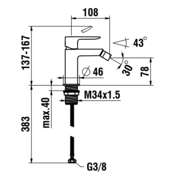 Laufen Cityplus Einhand-Bidetmischer mit Ablaufgarnitur