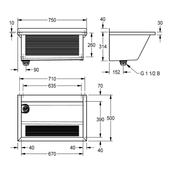 2030045759 KWC SIRIUS Waschtrog 75x35,4x50cm, chromstahl CA210-7N