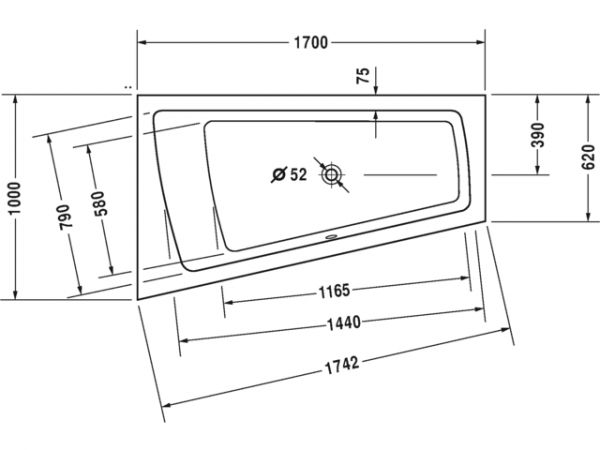 Duravit Paiova Badewanne Einbauversion, mit einer Rückenschräge links, 170x100cm, weiß