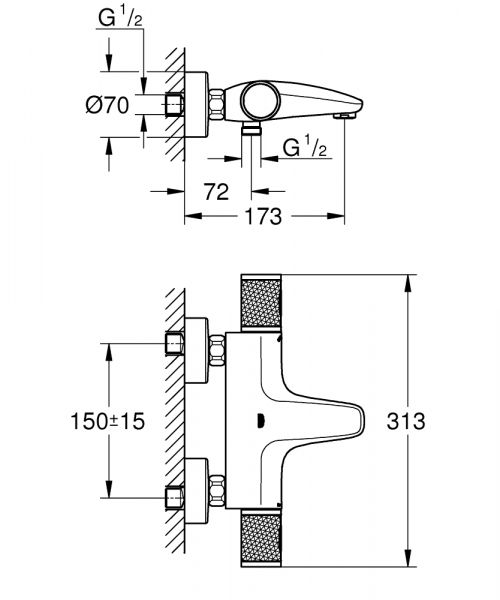 Grohe Precision Feel Thermostat-Wannenbatterie mit ProGrip Rändelstruktur, chrom 34788000 3