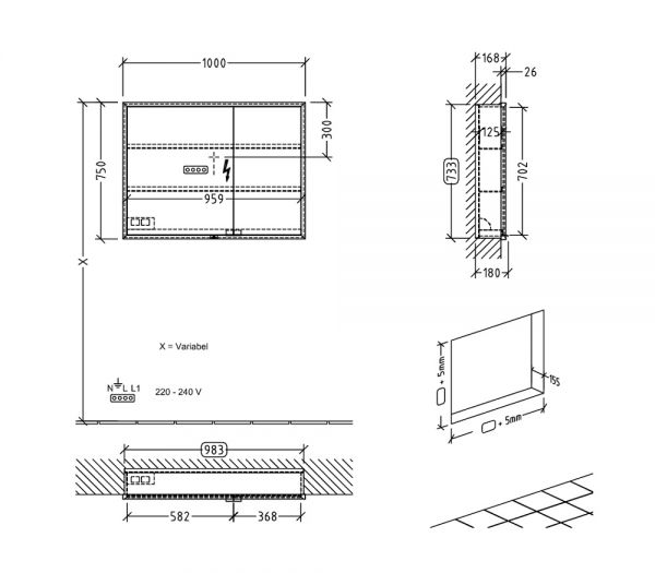 Villeroy&Boch My View Now LED-Unterputz-Spiegelschrank 100x75cm