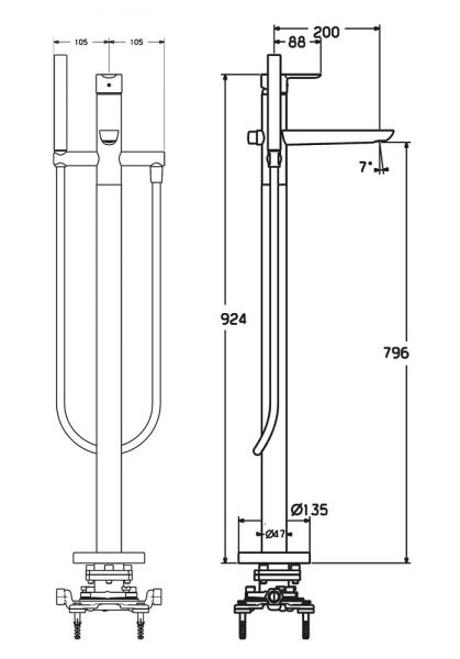 Hansa Hansaligna Einhand-Wannen-Batterie, bodenstehend, chrom