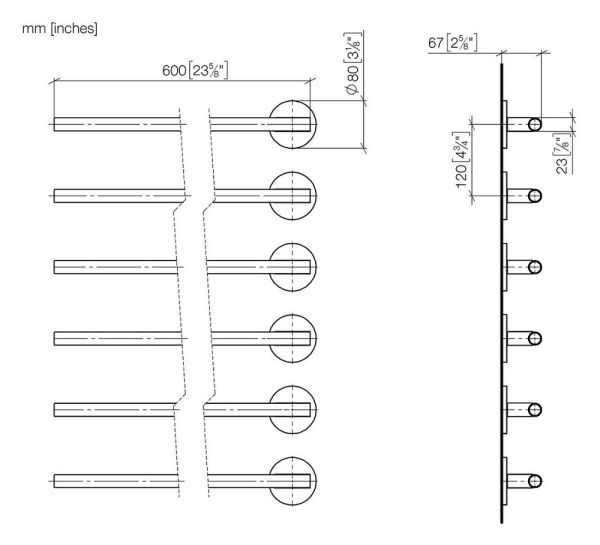Dornbracht Handtuchwärmer 6-fach, links offen, ohne Bedienelement