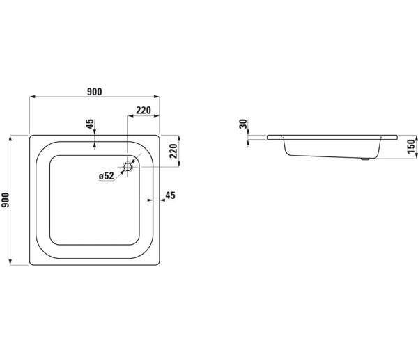 Laufen Platina Duschwanne 90x90cm tief, Einbauhöhe 15cm