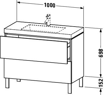 Duravit L-Cube c-bonded Set bodenstehend 100x48cm, Vero Air Waschtisch, 2 Schubladen, ohne Hahnloch, techn. Zeichnung