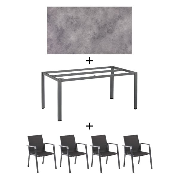 KETTLER CUBIC | RASMUS Gartenmöbel-Set, Tisch 160x95cm mit 4x Stapelsessel, anthrazit/charcoal