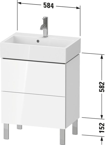 Duravit L-Cube Waschtischunterschrank bodenstehend 58x39cm mit 2 Schubladen für ME by Starck 236860, techn. Zeichnung