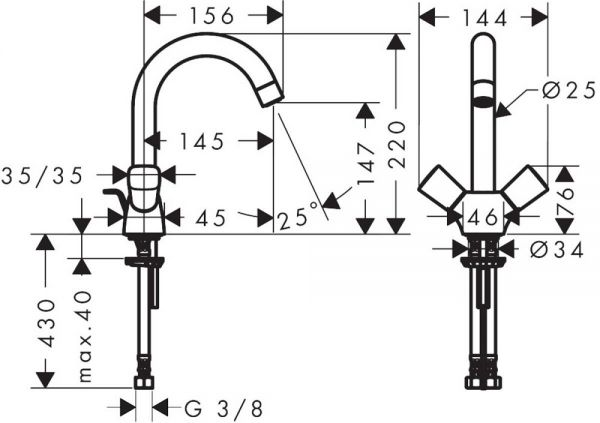 Hansgrohe Logis 2-Griff Waschtischarmatur mit Ablaufgarnitur, chrom