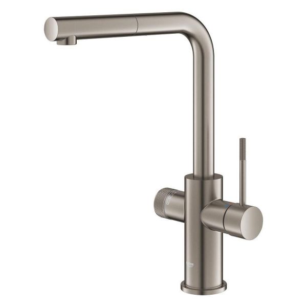 Grohe Blue 2.0 5-in-1-Armatur, L-Auslauf, ausziehbar, hard graphite gebürstet