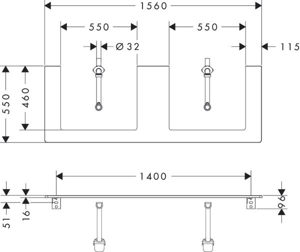 Hansgrohe Xelu Q Konsole 156cm mit 2 Ausschnitte, für Aufsatzwaschtisch 60x48cm 54112050