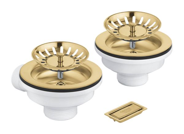 Grohe Ablaufgarnitur für Küchenspülen mit Zusatzbecken, ohne Exzenter, cool sunrise gebürstet 40997GN0