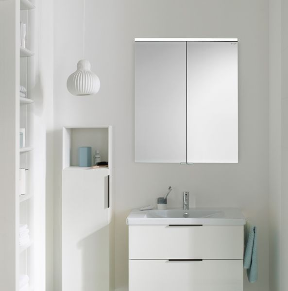 Burgbad Eqio Spiegelschrank mit horizontaler LED-Beleuchtung und 2 Spiegeltüren, weiß hochglanz SPGS080F2009 1