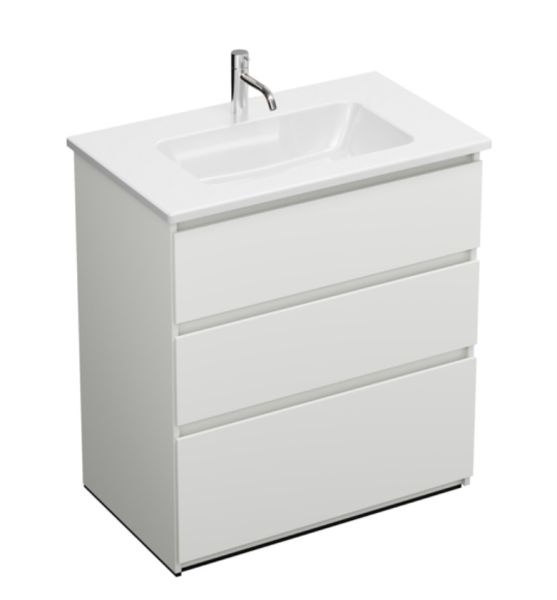 Burgbad Lin20 Keramik-Waschtisch mit Waschtischunterschrank, 3 Auszüge, bodenstehend, 83x49,5cm SGHG083