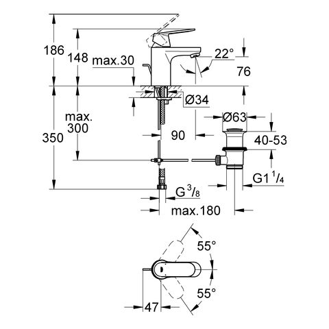 Grohe Eurosmart Cosmopolitan Waschtischarmatur S-Size mit Ablaufgarnitur, wassersparend,