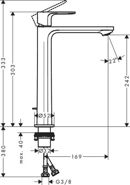 Hansgrohe Rebris S Einhebel-Waschtischarmatur 240 CoolStart, ohne Ablaufgarnitur, chrom