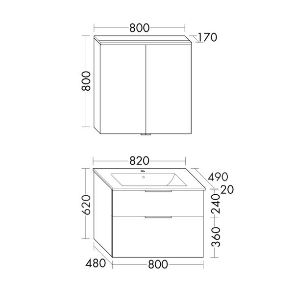 Burgbad Eqio Slim Badmöbel-Set 82cm mit LED-Spiegelschrank, Waschtisch & Unterschrank