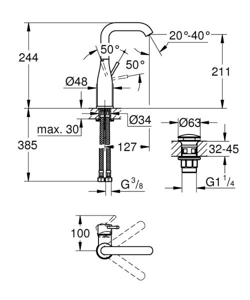 Grohe Essence Waschtischbatterie L-Size mit Push-Open Ablaufgarnitur, schwenkbar, chrom