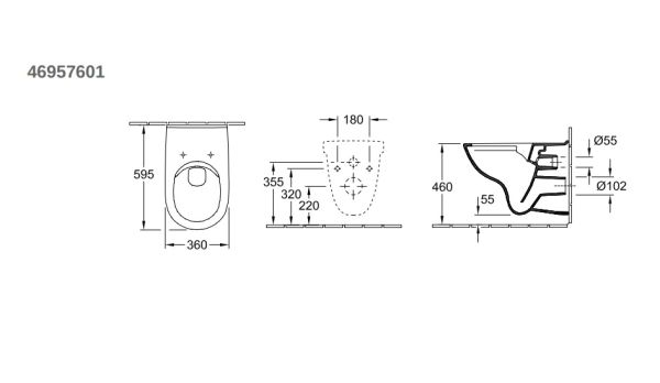 Villeroy&Boch ViCare Tiefspül-Wand-WC mit DirectFlush, Abgang waagrecht, Combi-Pack, weiß 46957601