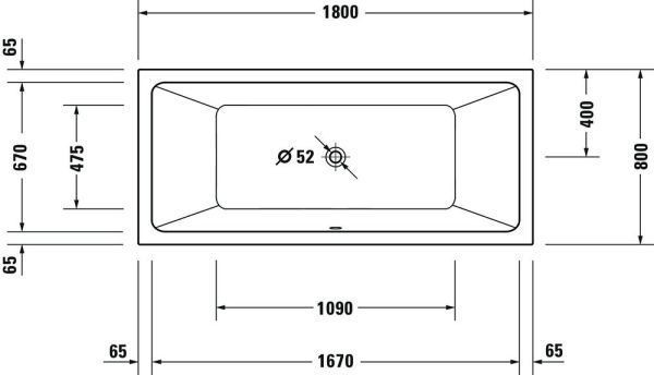 Duravit No.1 Rechteck-Badewanne 180x80cm, Mittelablauf, weiß