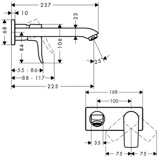 Hansgrohe Metris Einhebel-Waschtischmischer Unterputz mit Auslauf 225mm, chrom