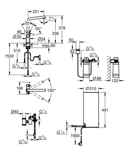 Grohe Red Duo Küchenarmatur L-Auslauf mit Boiler Größe L, chrom