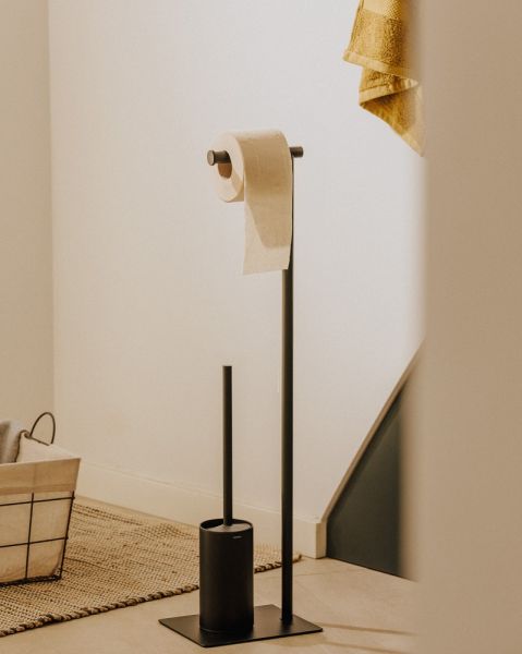 Cosmic Essentials Stand-Toilettenbürstenhalter mit Rollenhalter, schwarz matt
