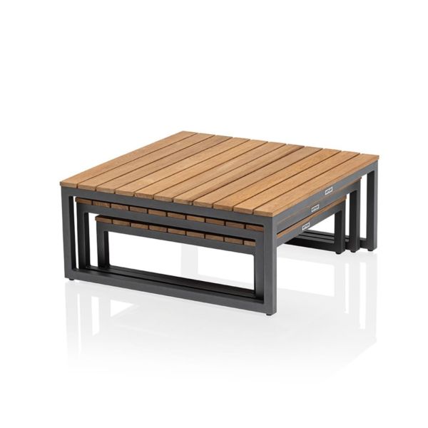 KETTLER OCEAN SKID PLATFORM Lounge-Tisch 3er Set mit Teak-Holz-Platte FSC®, anthrazit matt