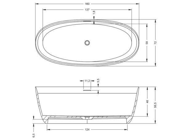 RIHO Solid Frosted Oval freistehende Badewanne 160x72cm