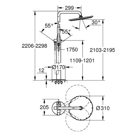 Grohe Essence Einhand-Brausebatterie, freistehend, wassersparend, supersteel