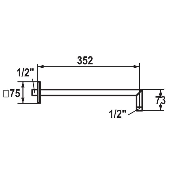 KWC Brausearm 35,2cm, chrom, tech. Zeichnung, 26.000.803.000