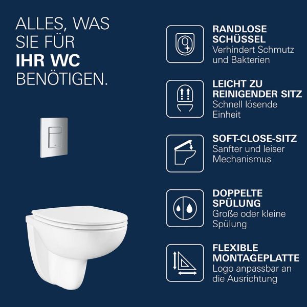 Grohe Solido Compact 5-in1 WC-Set mit Even Drückerplatte, Soft-Close-WC-Sitz, chrom