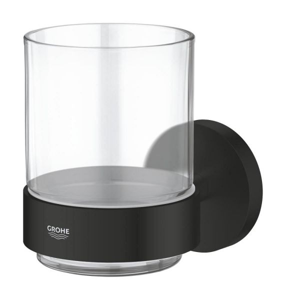 Grohe Essentials Glas mit Halter zum Kleben oder Bohren, schwarz matt