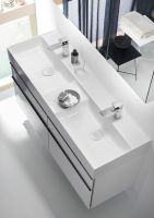 Burgbad Yumo Mineralguss-Doppelwaschtisch mit Waschtischunterschrank, 4 Auszüge, 131,5cm SFKO132F3725C0001G0179